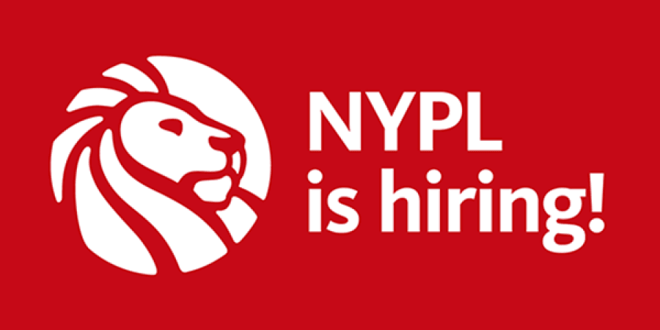 Lion logo with text that reads: NYPL is hiring!