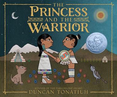 Book cover for the Princess and the Warrior, a stylized image of a Mexican Princess and warrior.
