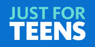Teal and white text on a blue background reads: Just for Teens.